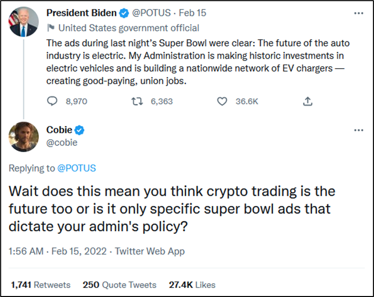 Cobie has serious social media heft. Almost ratio’ed the POTUS at one point